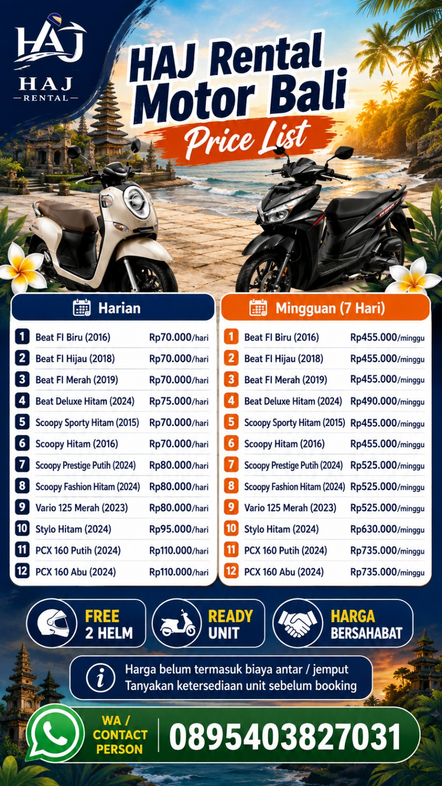 Pilihan motor HAJ Rental di Bali
